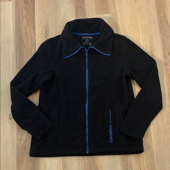 Calvin Klein Black Fleece Jacket with Blue Zipper - Picture 1 of 4